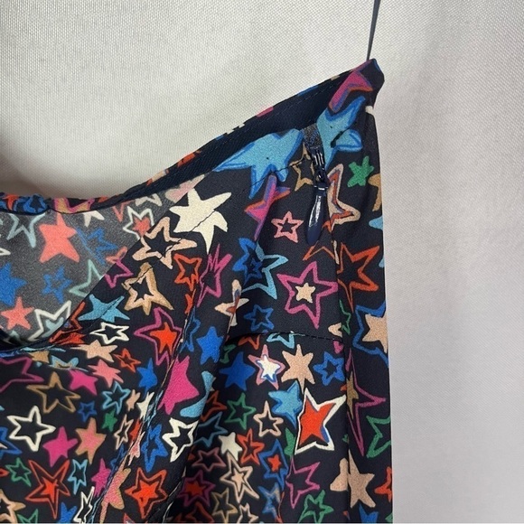 J. Crew Black Kaleidoscope Star Print One Shoulder Long Sleeve Blouse 6 - Picture 7 of 8